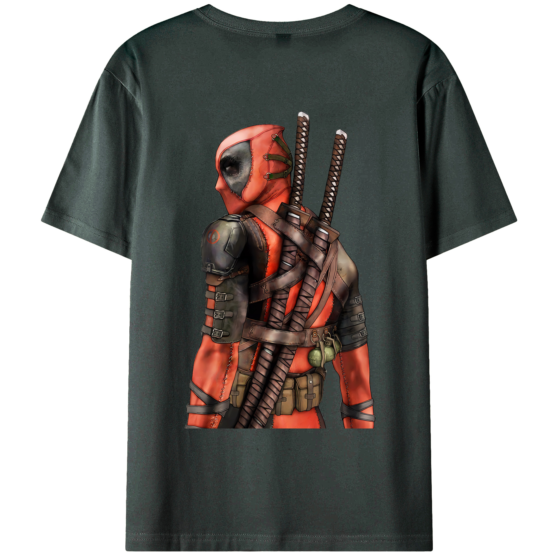 （画像用） Deadpool デッドプール 綿100％ メンズ半袖Tシャツ（バックプリント） 通気性